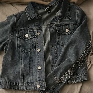 Charlotte Russe Blue Denim Jacket with Beaded Sleeve